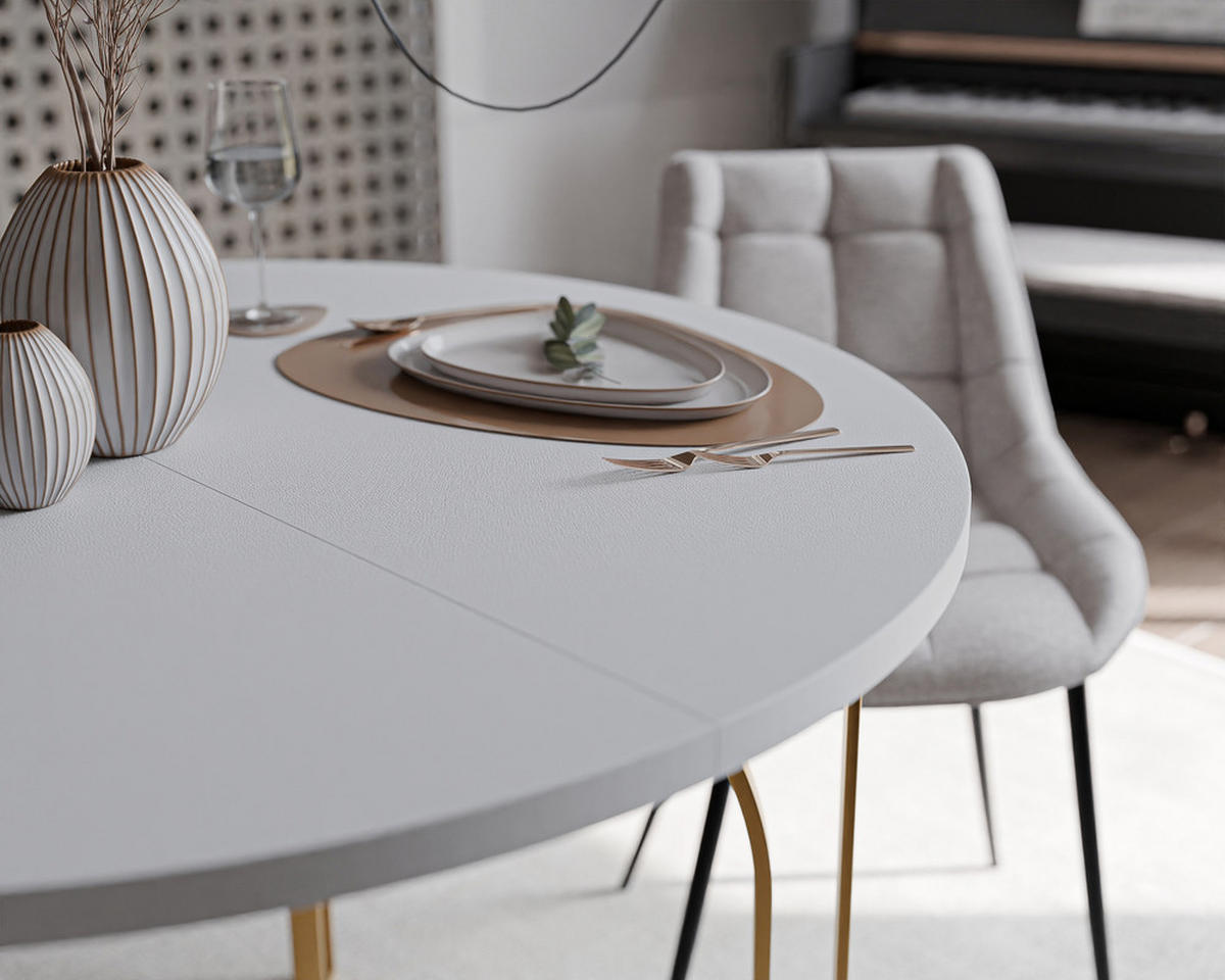 AUSZIEHTISCH ASTRO 120/76 cm, Gold / Weiß - Weiß, Holzwerkstoff/Metall (120/120/76cm) - Idohome