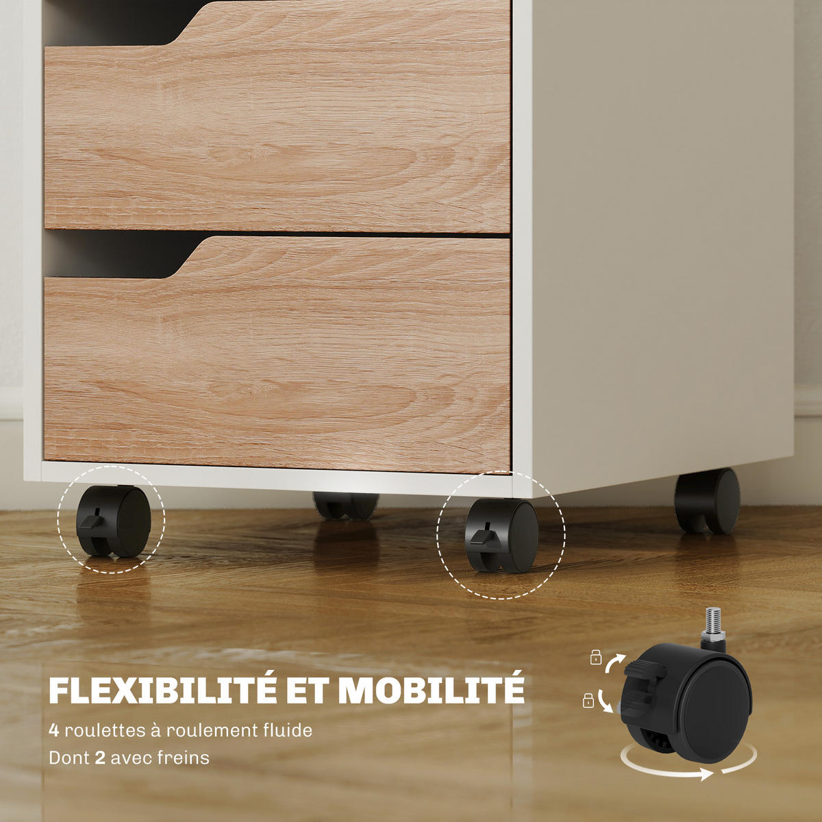ROLLCONTAINER DE-14467 3 Schubladen, mobil Weiß/Eiche - Weiß, Holzwerkstoff (40/57.5/50cm) - ComfortXL