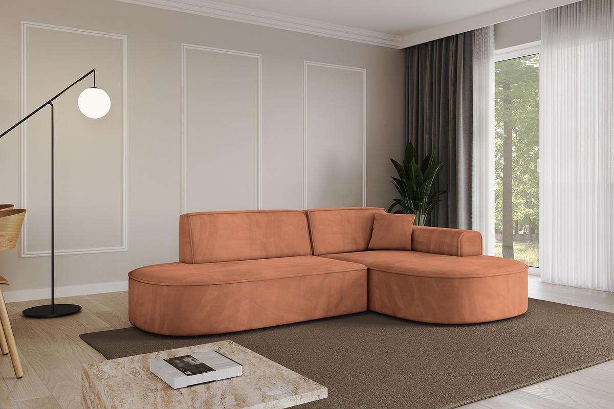 ECKSOFA Ottomane Rechts MARI-L1 - 243x171x79 cm Orange Velours - Schwarz/Orange, Holzwerkstoff/Kunststoff (171/243cm) - ALTDECOR