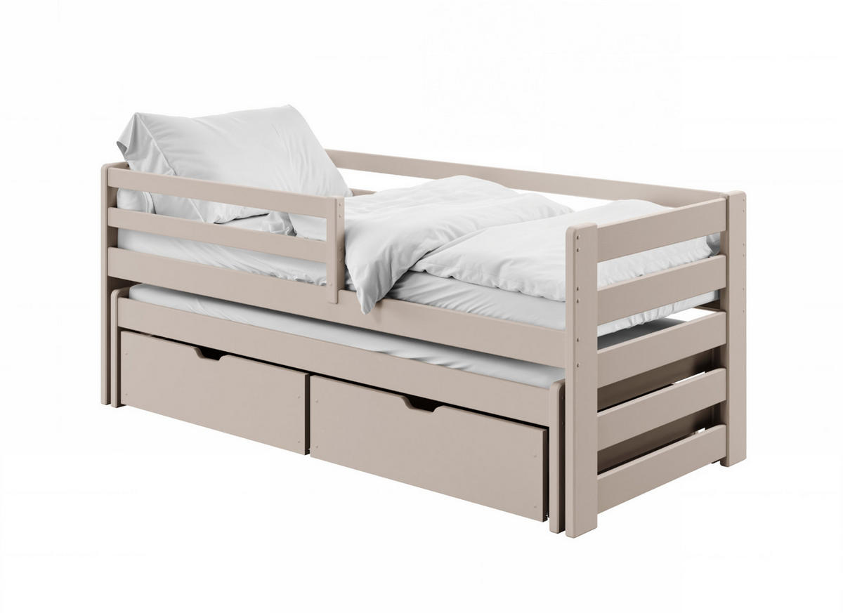 KINDERBETT 90x200 cm mit Ausziehbett & zwei Schubladen in Kaschmir - Kaschmir, Holzwerkstoff (90/200cm) - Kids Collective