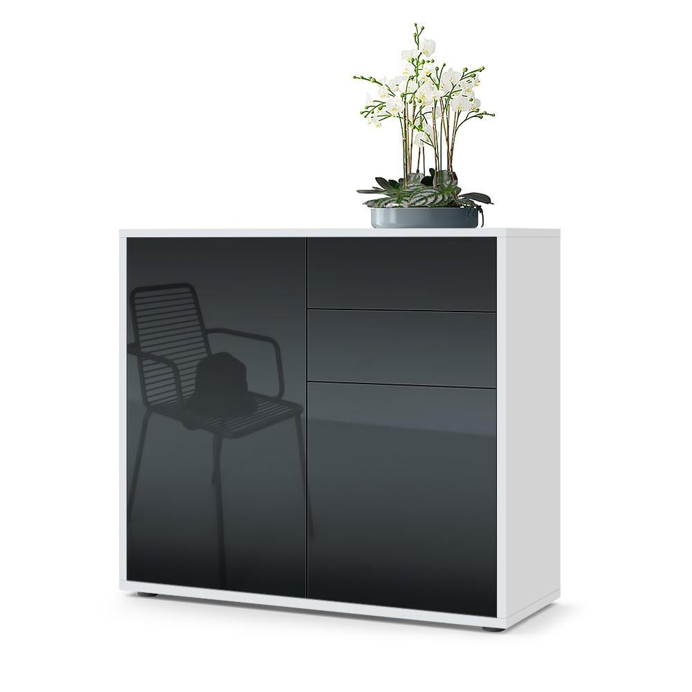 KOMMODE Ben Front in Schwarz Hochglanz - Schwarz Hochglanz, Holzwerkstoff (79/74/36cm) - Vladon