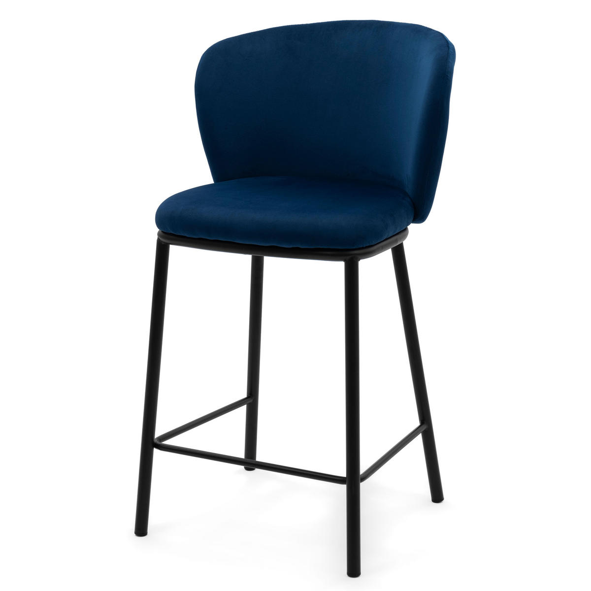 BARHOCKER BARI gepolsterter mit Steppung - dunkelblau - Samt Velour - Schwarz/Dunkelblau, Textil/Metall (55/94/57cm) - NEW HOME