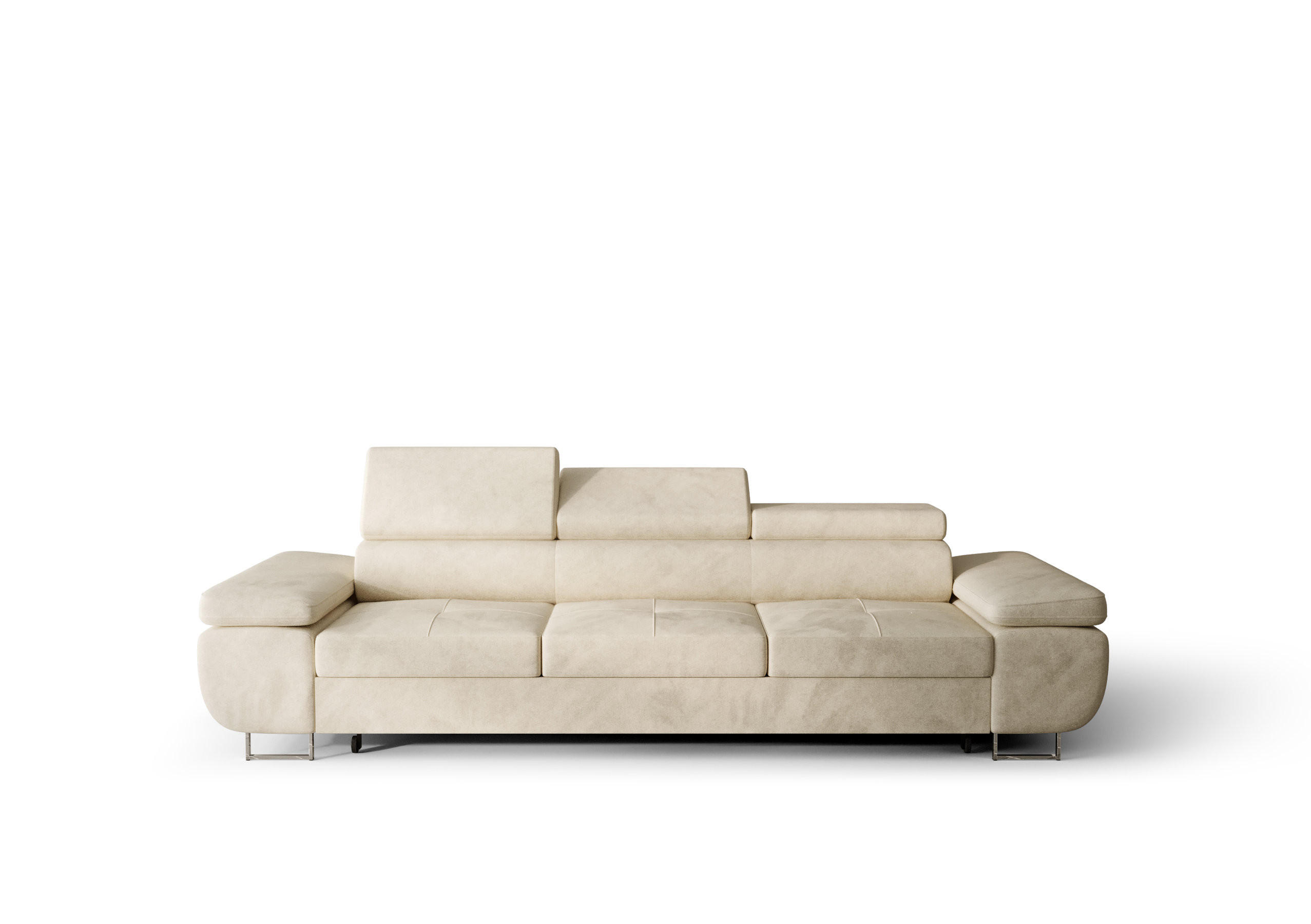 SCHLAFSOFA PRAGA 3, Sofa mit Schlaffunktion, Farbe: Beige, Velourstoff - Beige, Textil (276/90/100cm) - O-Sofa