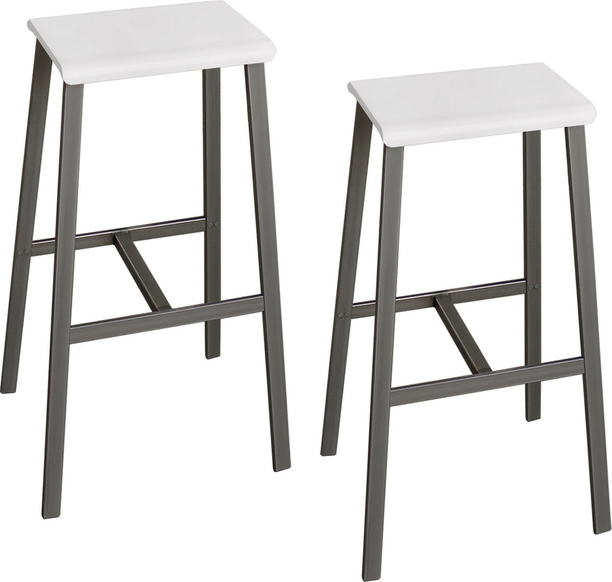 BARHOCKER Industrial-Look (2er-Set) 26/35/77 cm in Weiß/Rohstahl - Weiß, Holzwerkstoff (35/77/26cm) - bümö