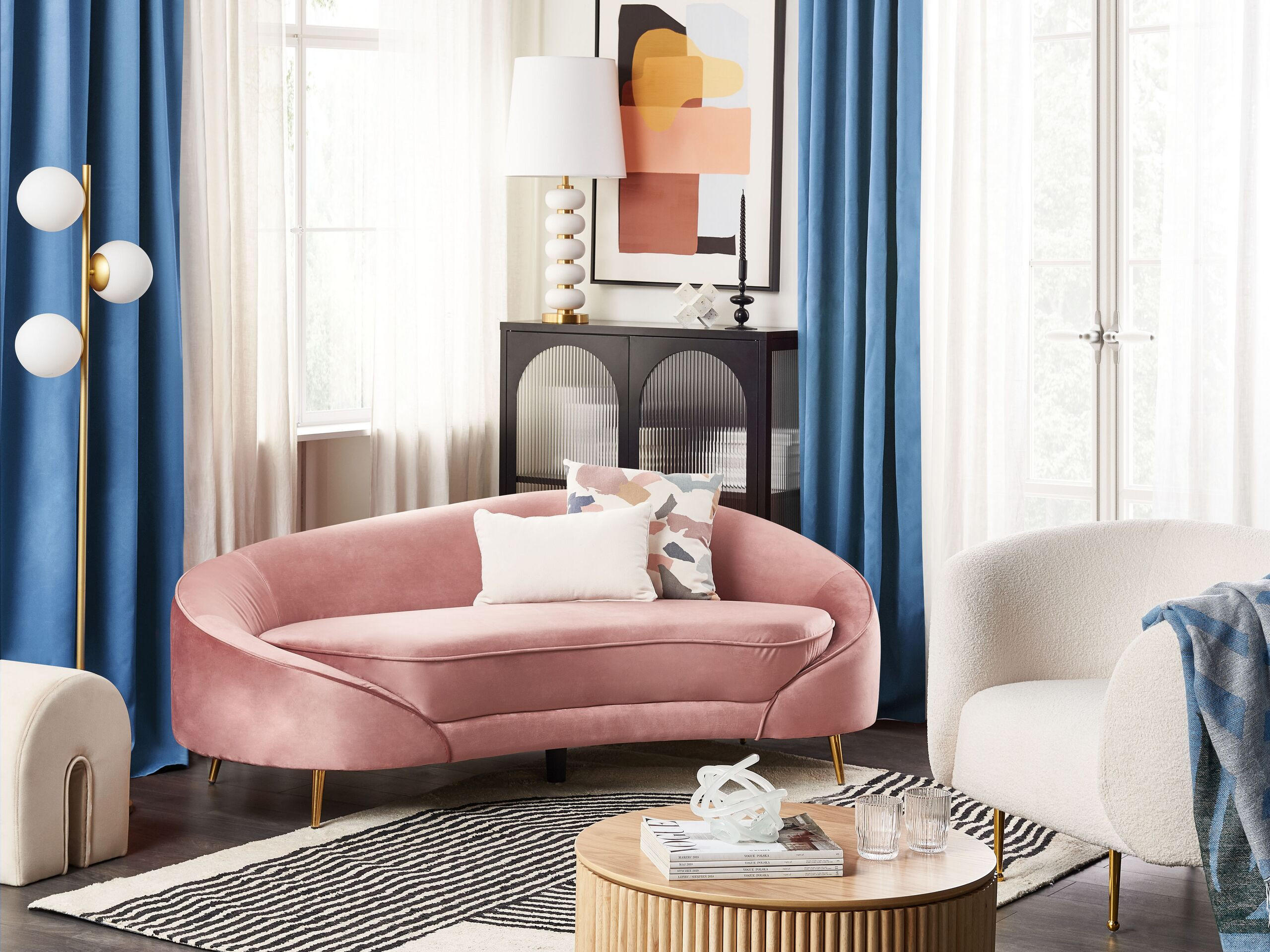 3-SITZER-SOFA Samtstoff Pastellrosa Savar - Rosa, Textil (183/69/84cm) - Beliani