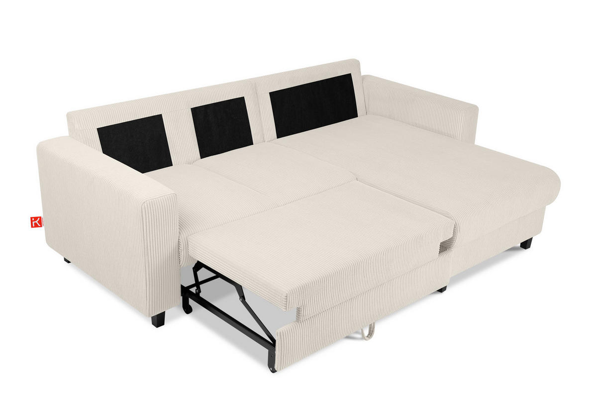 ECKSCHLAFSOFA EGRET Rechts mit Bettkasten, Cord-Stoff, cremefarben - Creme, Textil (234/90cm) - KONSIMO®