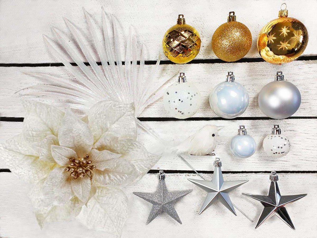 LAALU WEIHNACHTSBAUM geschmückt künstlich mit 222 Stk Kugeln POLAR GOLD 300 cm mit Metallständer - Silberfarben/Goldfarben, Kunststoff (300cm) - LAALU