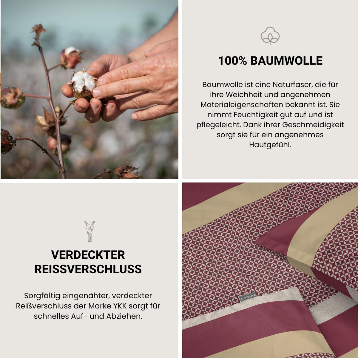 BETTWÄSCHESET Dion - Baumwollsatin - 2-teilig - 135x200 cm - Bordeaux - Bordeaux, Textil (135/200cm) - SCHIESSER