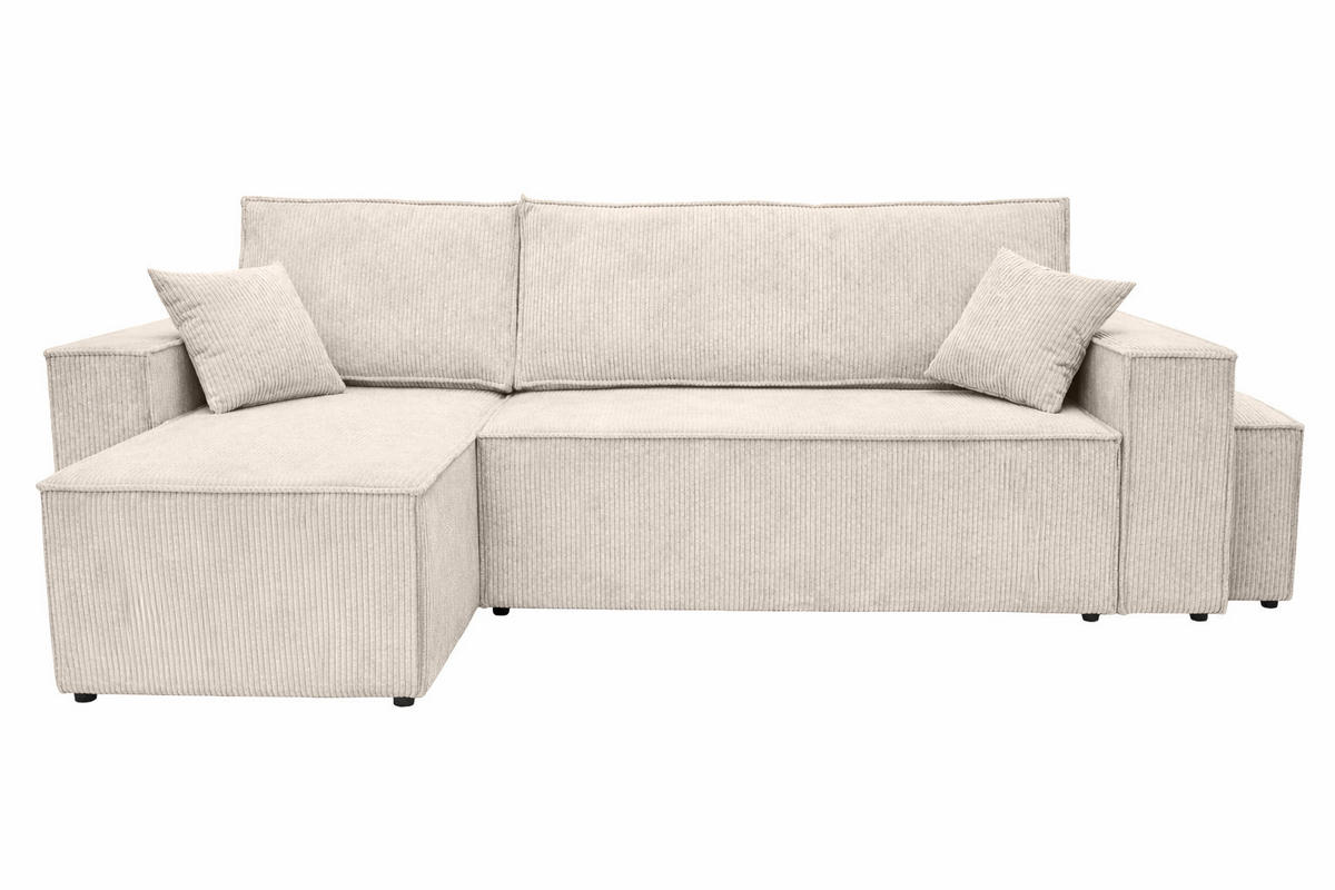 ECKSOFA Mit Schlaffunktion Und Pouf, Cordstoff Poso, Beige, Links, Best L Mit Pouf - Creme, Holz (244/145cm) - Kaiser Möbel