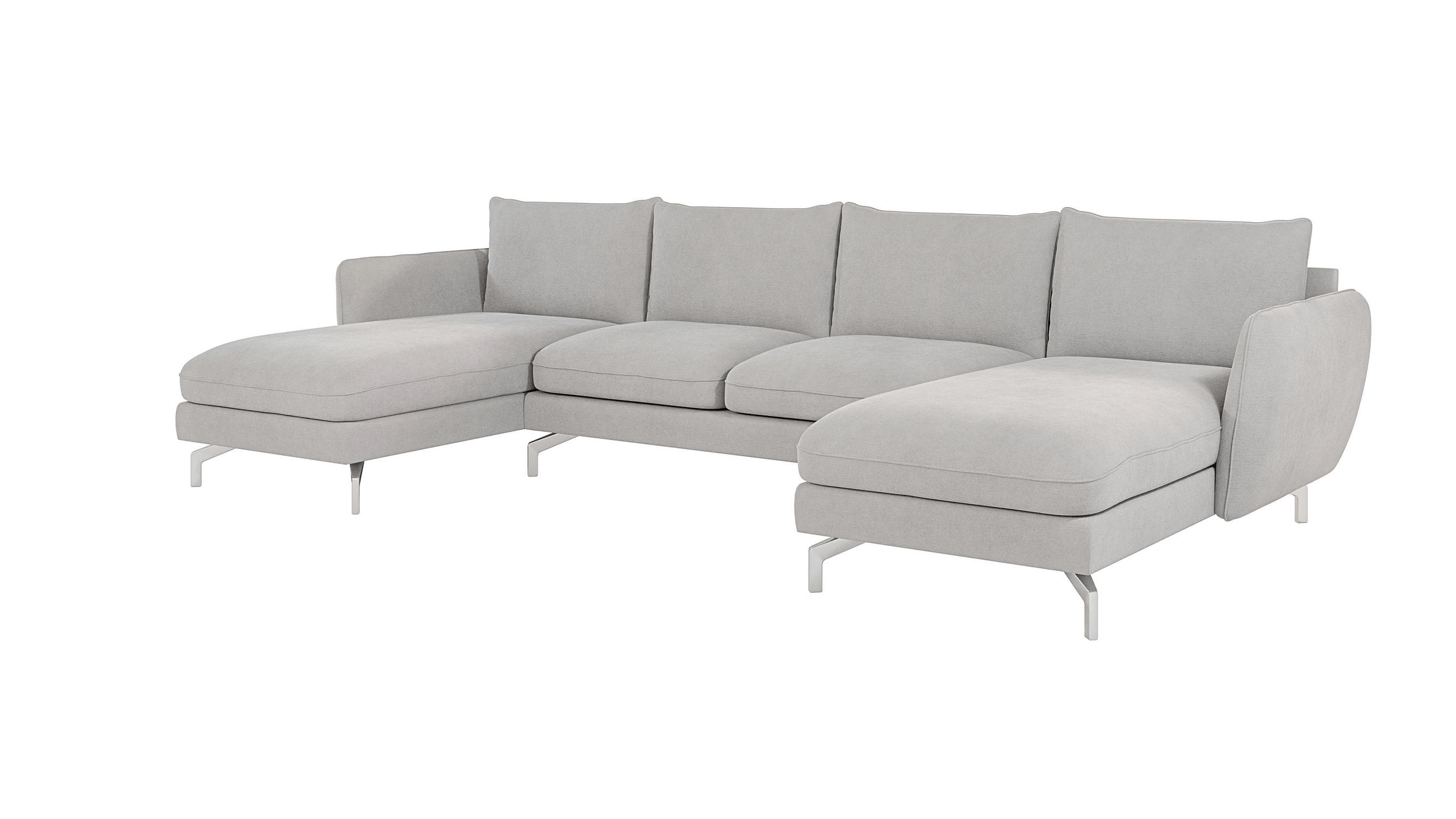 WOHNLANDSCHAFT Elou Silber Luxusmicrofaser - Chromfarben/Silberfarben, Textil/Metall (349/87/167cm) - S-Style Möbel