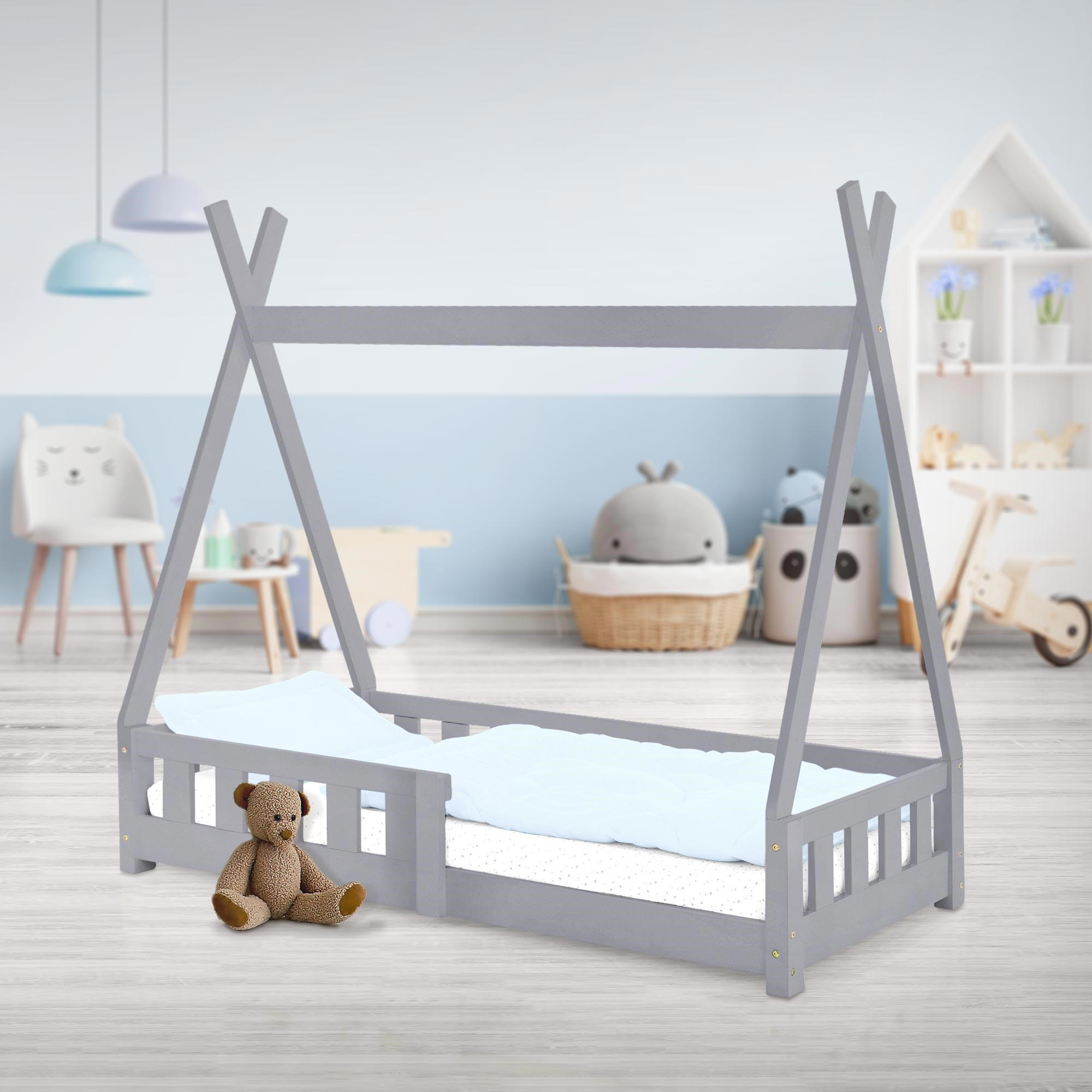 KINDERBETT Tipi 70x140 cm Hellgrau - Hellgrau, Holz (70/140cm) - ML-DESIGN
