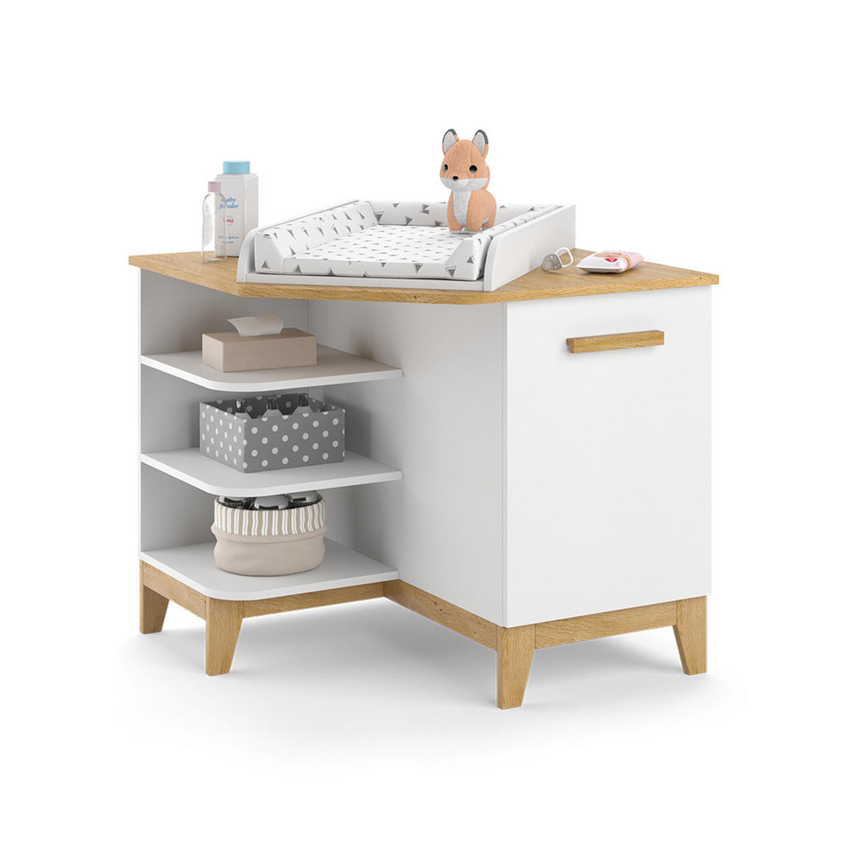 WICKELKOMMODE Malia Weiß/Eiche 85 x 85.2 cm mit Tür - Eichefarben/Weiß, Holzwerkstoff (85/85.2/85cm) - VitaliSpa