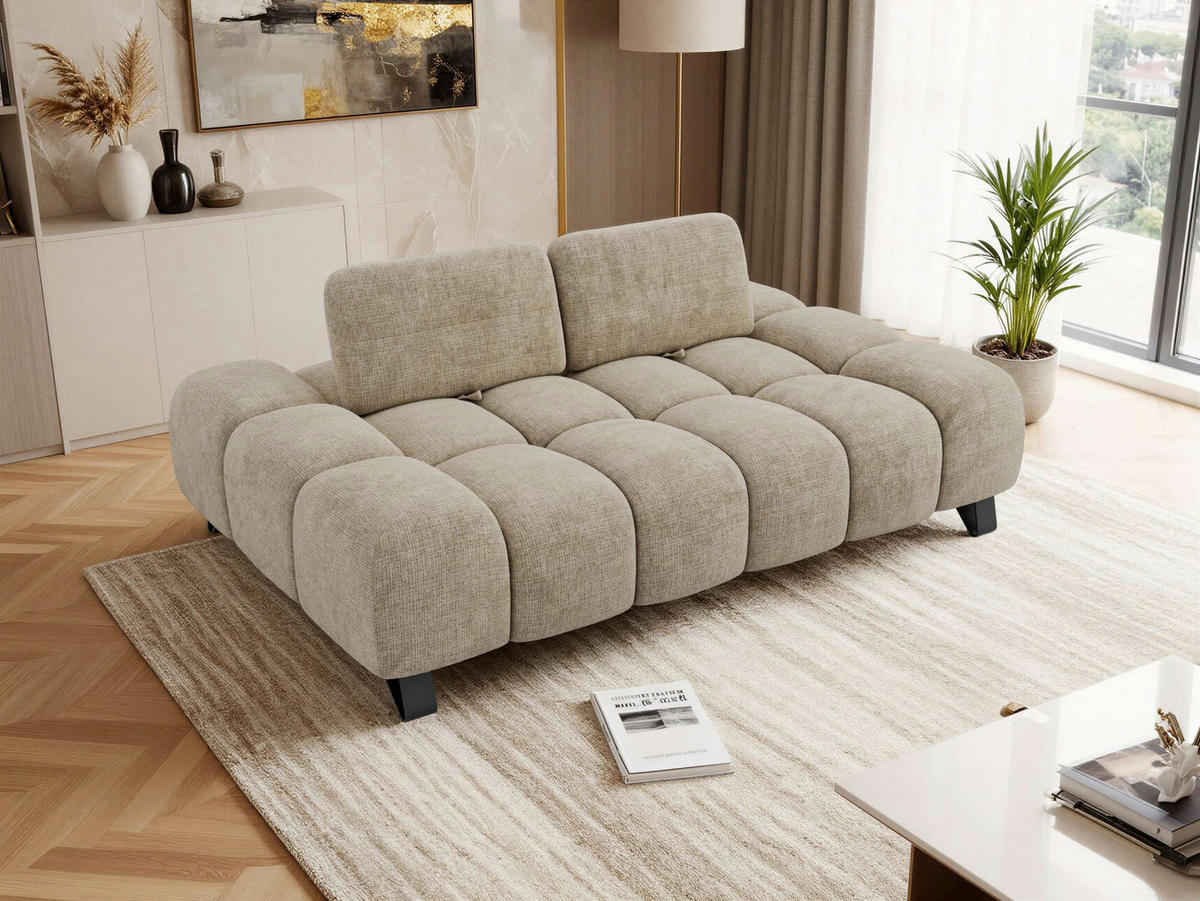 TROJMIESTNA POHOVKA NERANO - Béžová tkaná ženilka - čierna/béžová, kov/textil (220/88/146cm) - MKS