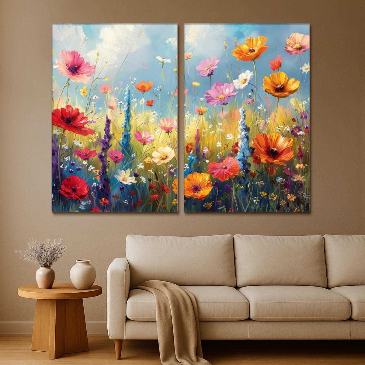 LEINWANDBILD 2er Set Blumen - Frühling - Farbenfroh - Sommerlich 240x180 cm - Orange, Textil (240/180cm) - MuchoWow