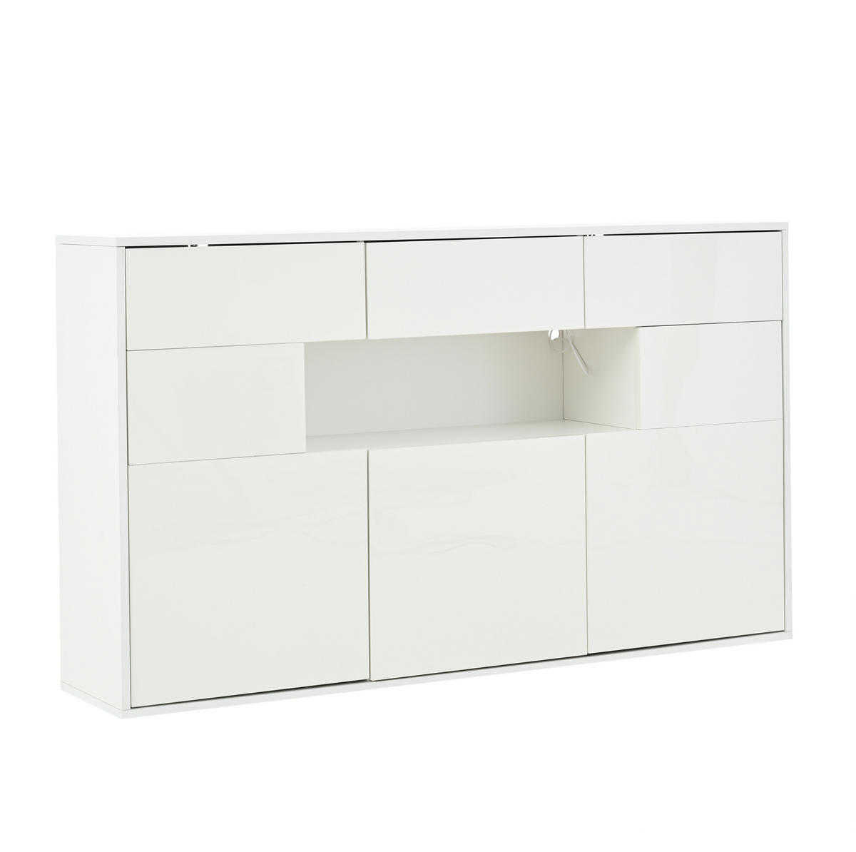 KOMODA 140/30/82 cm od MDF-a s 3 ladice, 5 ormarića i LED rasvjetom, visoki sjaj, Bijela - bijela/bijela visoki sjaj, drvni materijal (140/82/30cm) - Redom