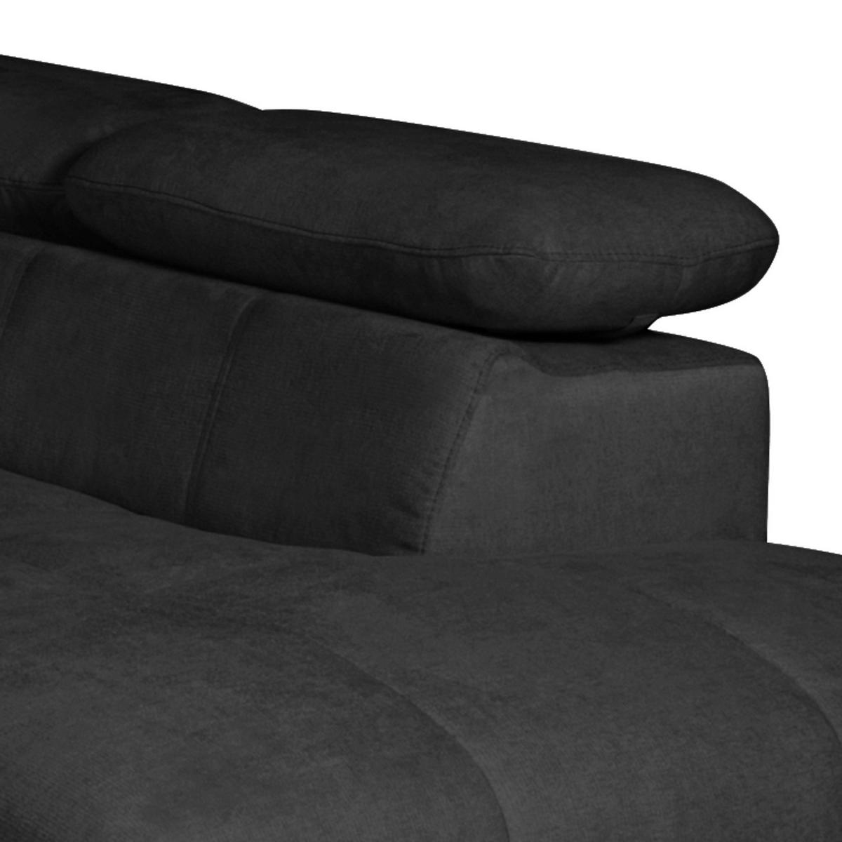 ECKSOFA mit Schlaffunktion - Velours - Schwarz, Textil (262/206cm) - home24