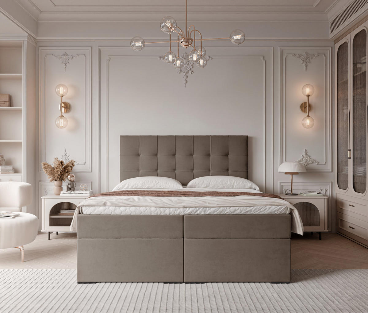 BOXBETT IMPERIAL 160/200 cm, in Hellbraun, mit Matratze und Topper - Hellbraun, Holzwerkstoff/Textil (160/200cm) - Idohome