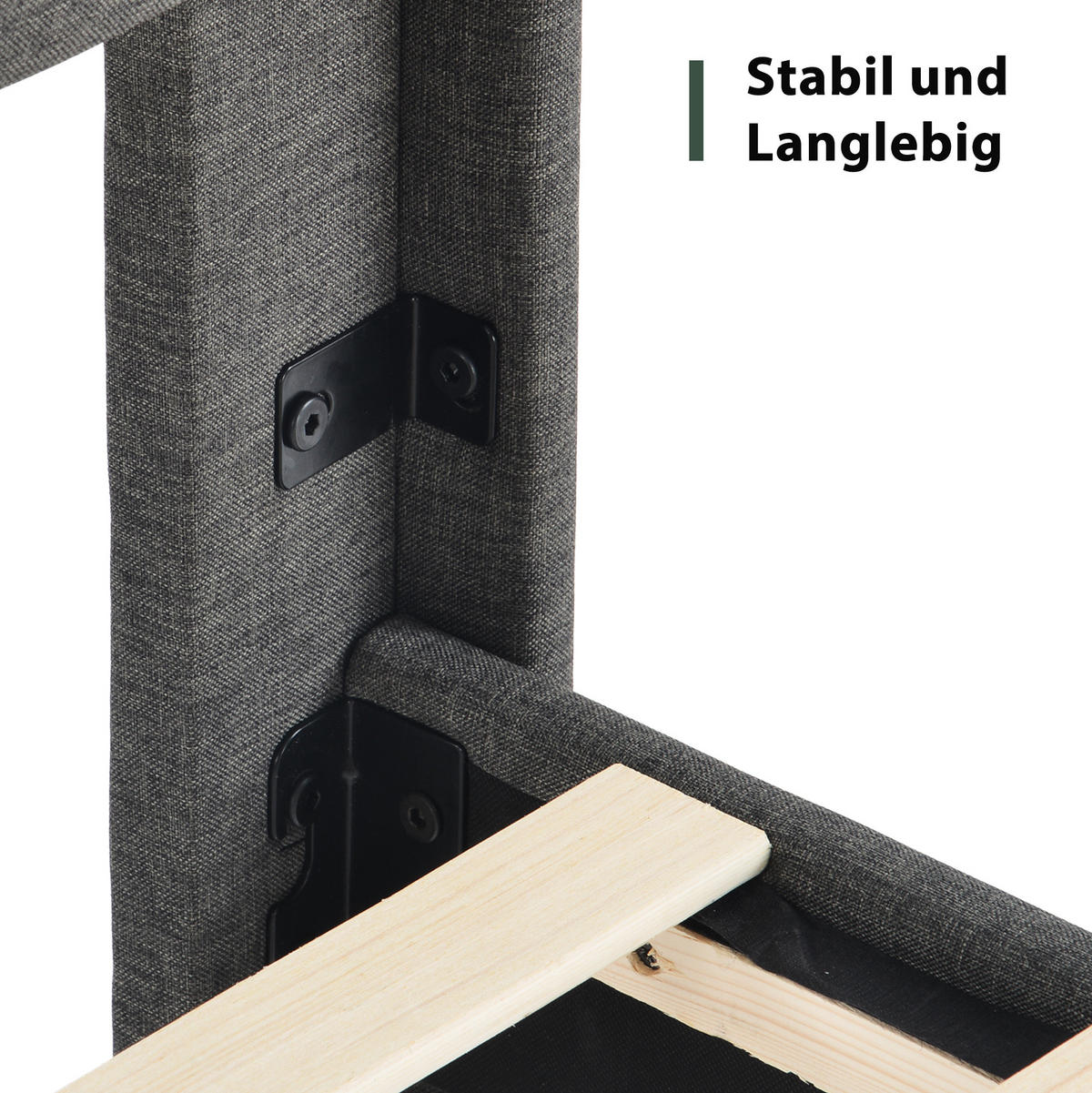POLSTERBETT aus Leinen 140x200 cm Dunkelgrau mit Kopfteil und Lattenrost - Dunkelgrau, Textil (140/200cm) - IVMEU