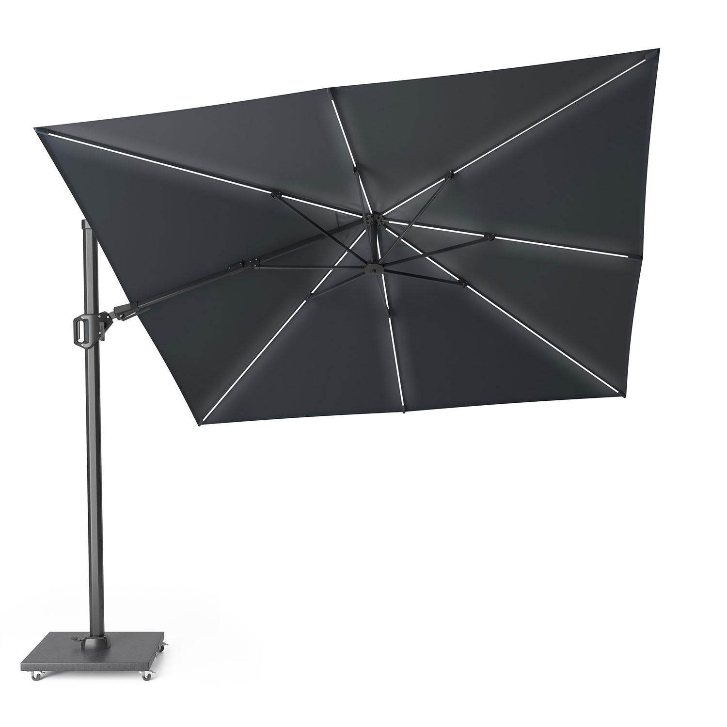 AMPELSCHIRM mit LED Beleuchtung 3 x 3 m Challenger T² Basic 360° kippbar anthrazit/anthrazit - Anthrazit, Metall (300/300cm) - Platinum