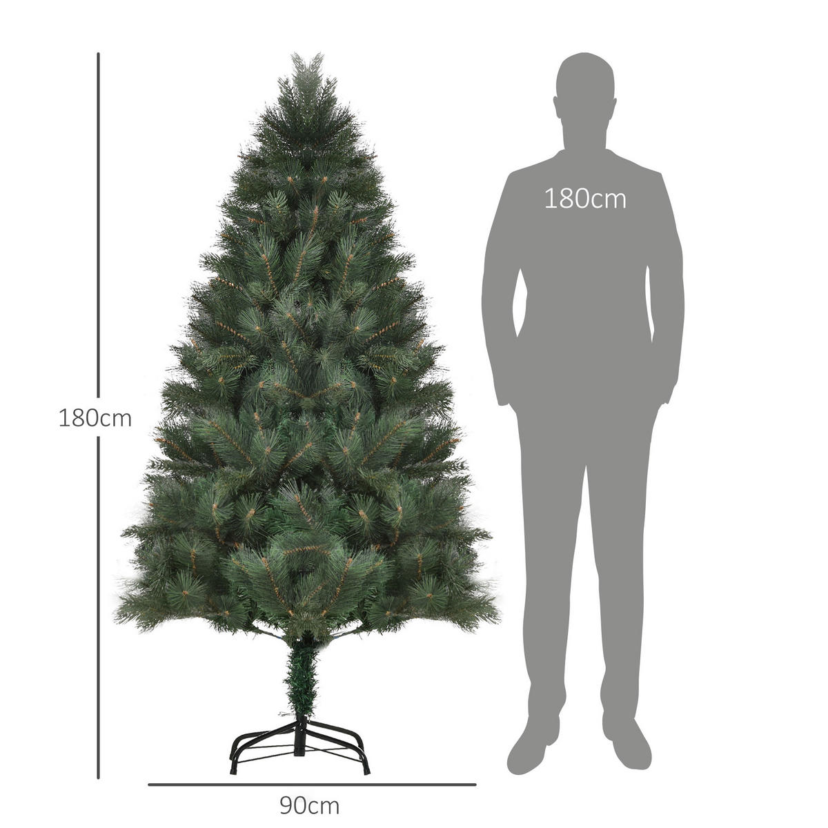 WEIHNACHTSBAUM 180 cm, künstliche Tanne, Grün - Grün, Kunststoff (180cm) - HOMCOM