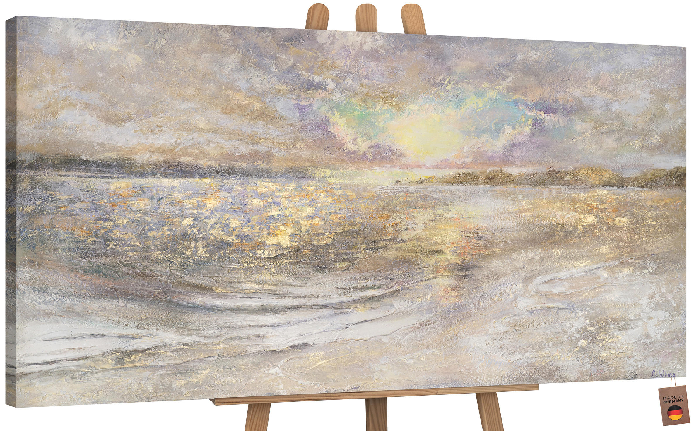 GEMÄLDE Meer Dämmerung auf Keilrahmen 100x50 cm - Beige, Holz (100/50cm) - YS-art gallery