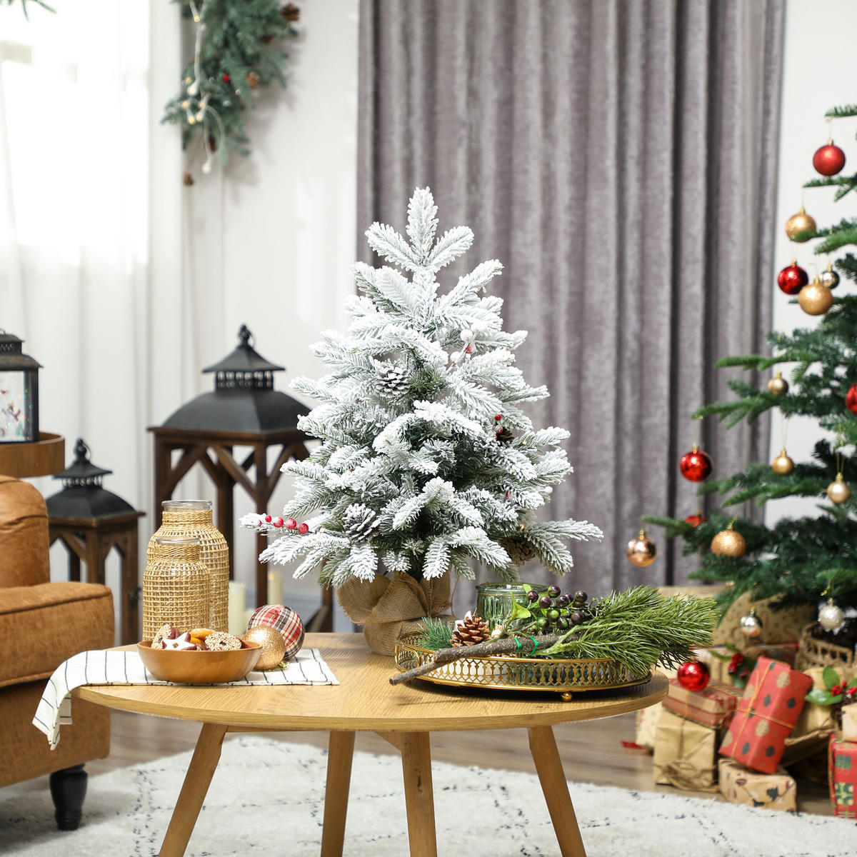 TISCH-WEIHNACHTSBAUM Kunststoff Metall Weiß - Grün, Kunststoff (60cm) - HOMCOM