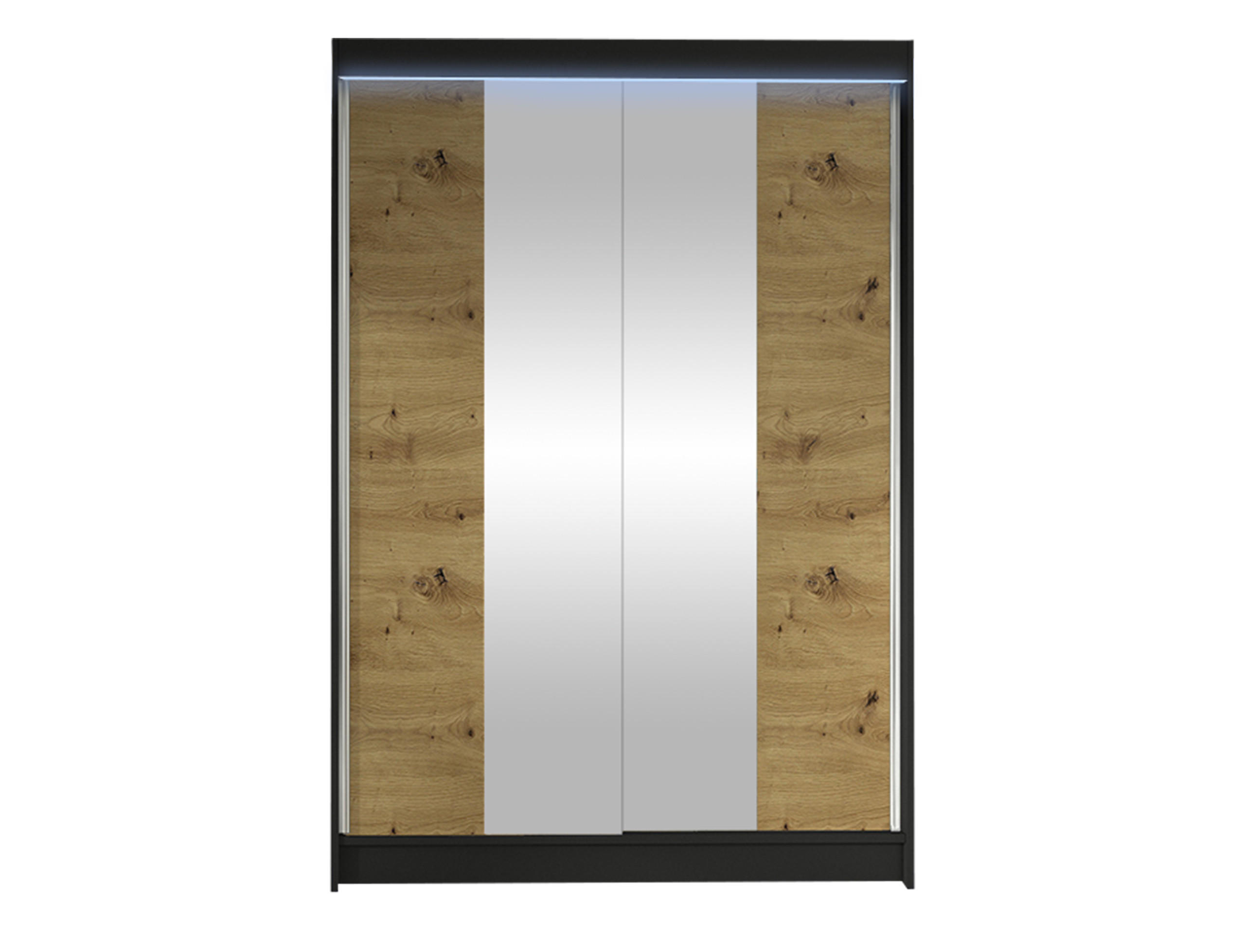 SCHWEBETÜRENSCHRANK Lino II mit RGB LED Beleuchtung - Schwarz/Eiche Artisan, Holzwerkstoff/Metall (120/200/58cm) - MIRJAN24