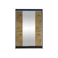SCHWEBETÜRENSCHRANK Lino II mit RGB LED Beleuchtung - Schwarz/Eiche Artisan, Holzwerkstoff/Metall (120/200/58cm) - MIRJAN24