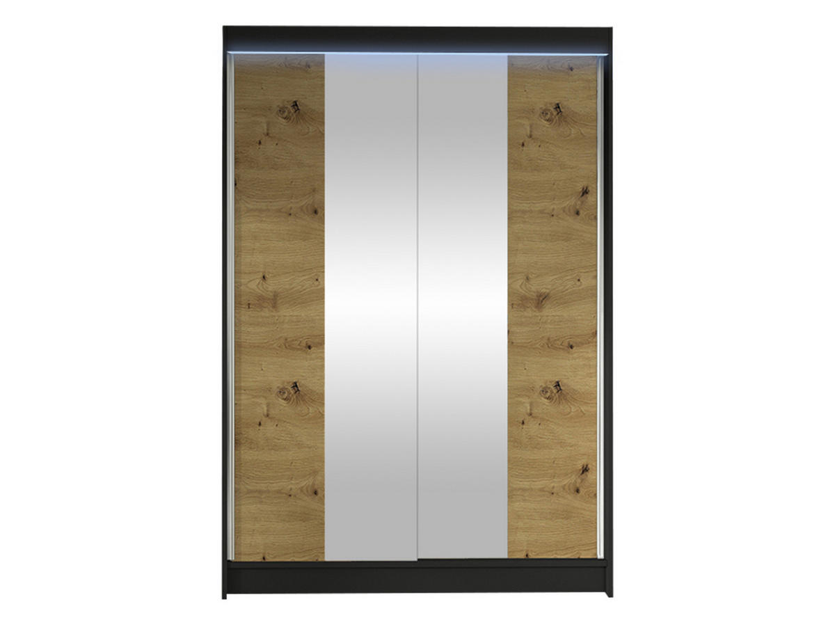 SCHWEBETÜRENSCHRANK Lino II mit RGB LED Beleuchtung - Schwarz/Eiche Artisan, Holzwerkstoff/Metall (120/200/58cm) - MIRJAN24