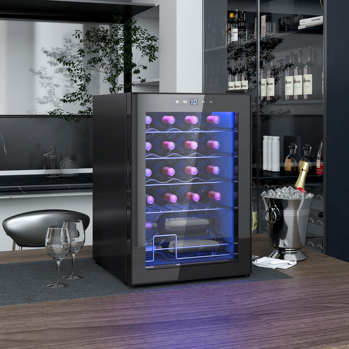 WEINKÜHLSCHRANK Metall Hartglas Schwarz - Schwarz, Metall (45/64/43cm) - HOMCOM