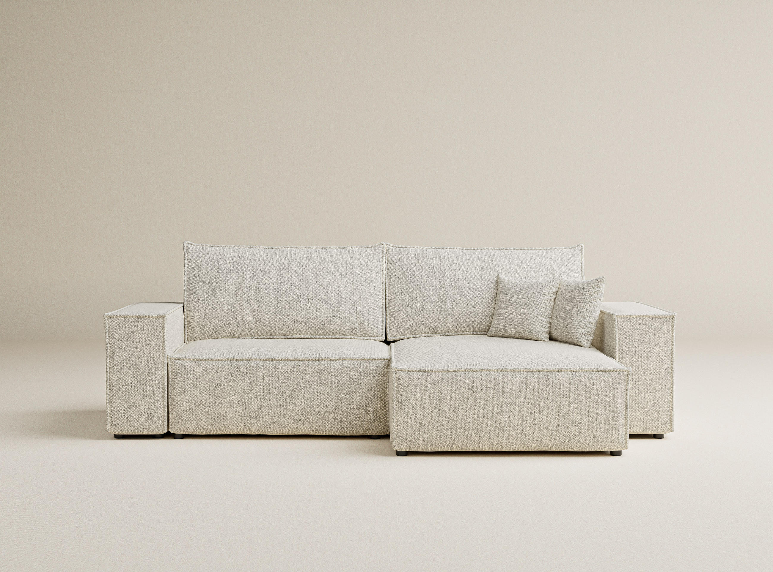 ECKSOFA MIT SCHLAFFUNKTION Zaya Creme Webstoff - Creme/Schwarz, Holz/Holzwerkstoff (255/148cm) - Maison de Reve