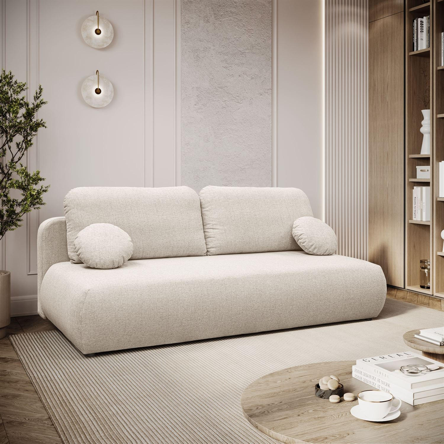 Thumbnail - Lookway Schlafsofa, Creme, Textil, 208x90x95 cm, Wohnzimmer, Sofas & Couches, Schlafsofas