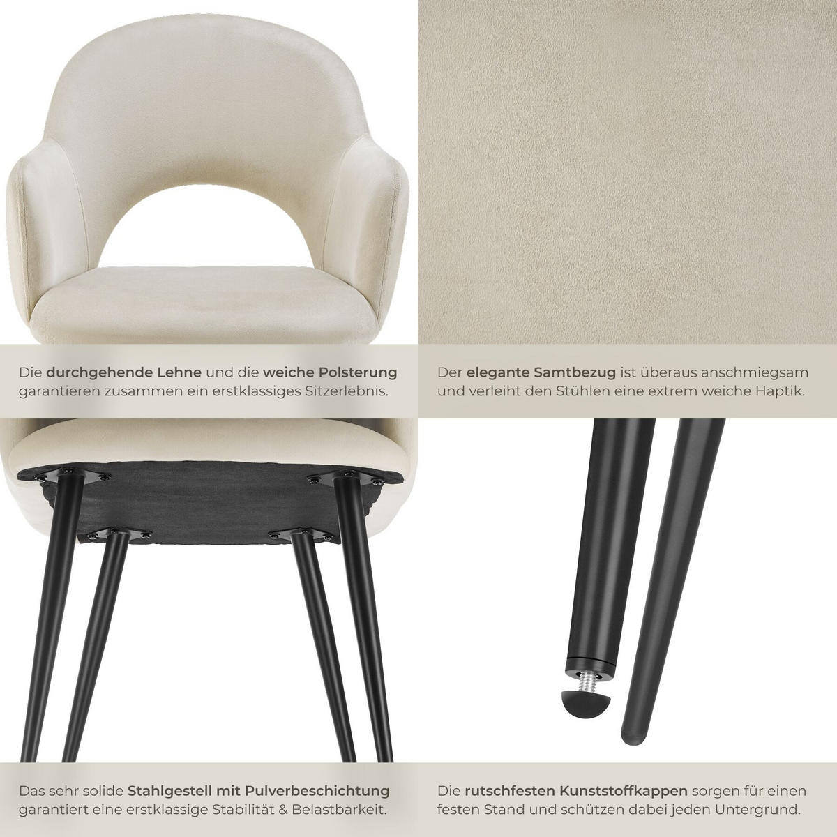 ARMLEHNSTUHL 2er Set Sachel 57 x 61 5 x 87 5 cm creme - Creme, Kunststoff (57/87.5/61.5cm) - tectake
