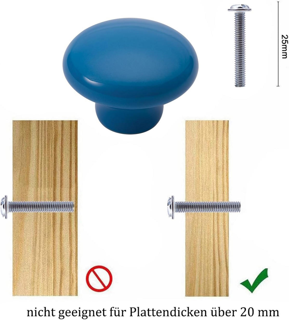 SCHRANKKNOPF Keramik Blau 6er-Set - Blau, Keramik (0.32/2.4/0.32cm)