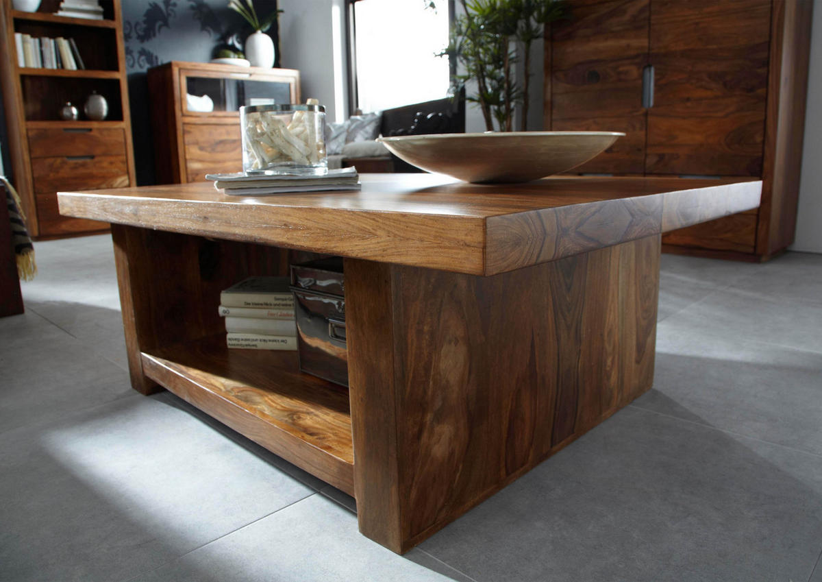 COUCHTISCH Sheesham 120x85x43 walnuss lackiert DUKE #119 - Dunkelbraun, Holz (120/85/43cm) - Massivmoebel24