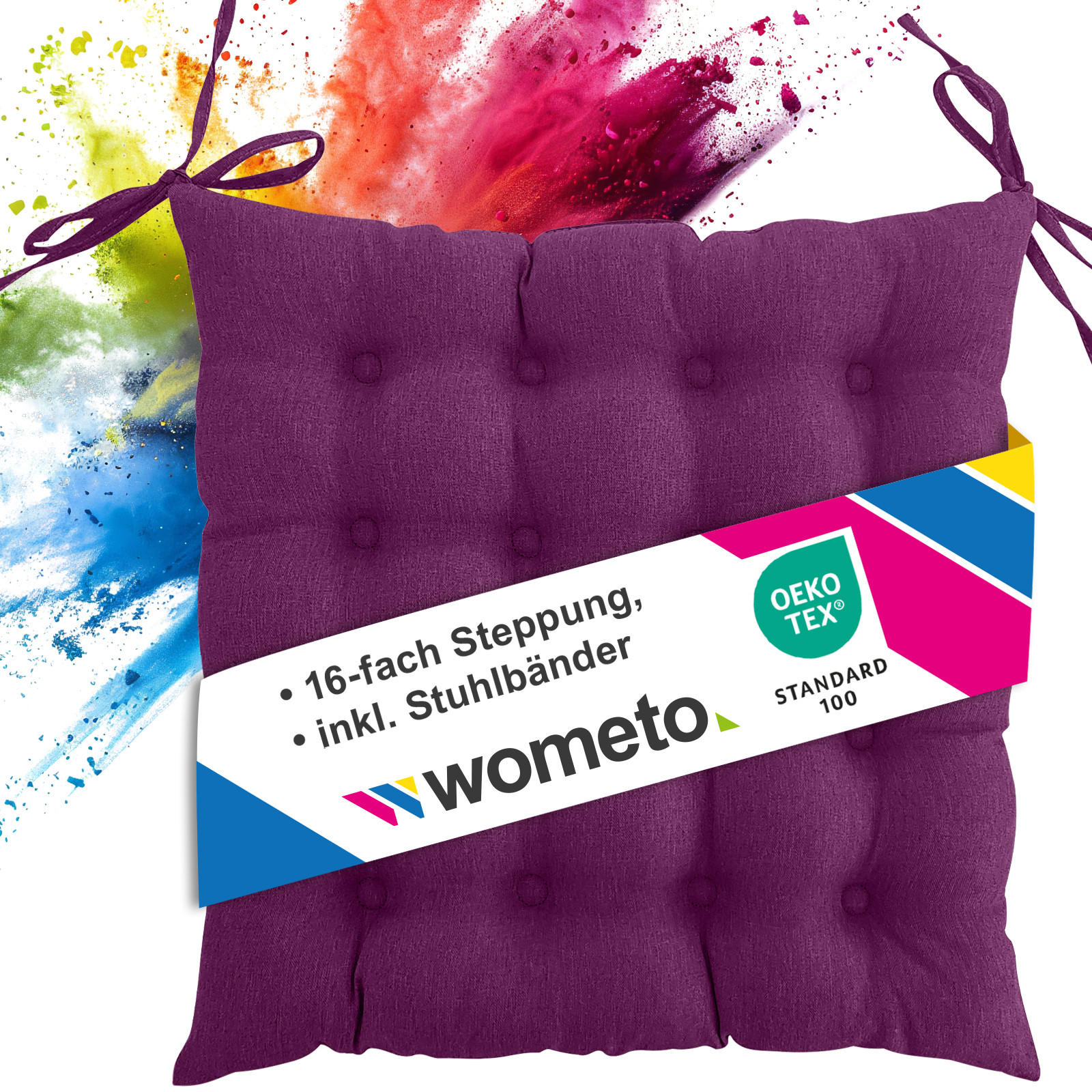 SITZKISSEN 16-Punkt beere 40/40 cm mit Steppung und Halte-Bändern - Lila, Textil (40/40/4cm) - wometo