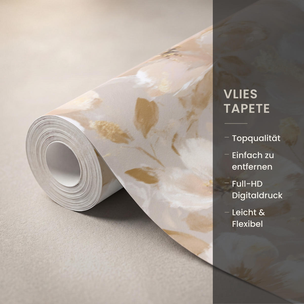 TAPETE - Blumen - künstlerisch - Gold - 500x200 cm - Beige, Papier (500/200cm) - OnlyWow