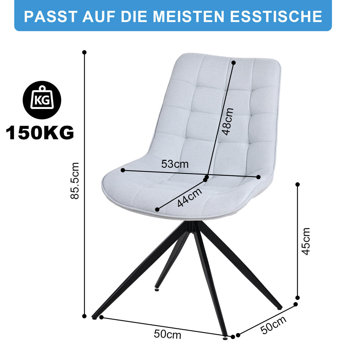 ESSZIMMERSTUHL-SET 2 Stück mit Drehfunktion aus Stoff(YZ4) - Hellblau, Textil (53/85.5/62cm) - HOMAVO