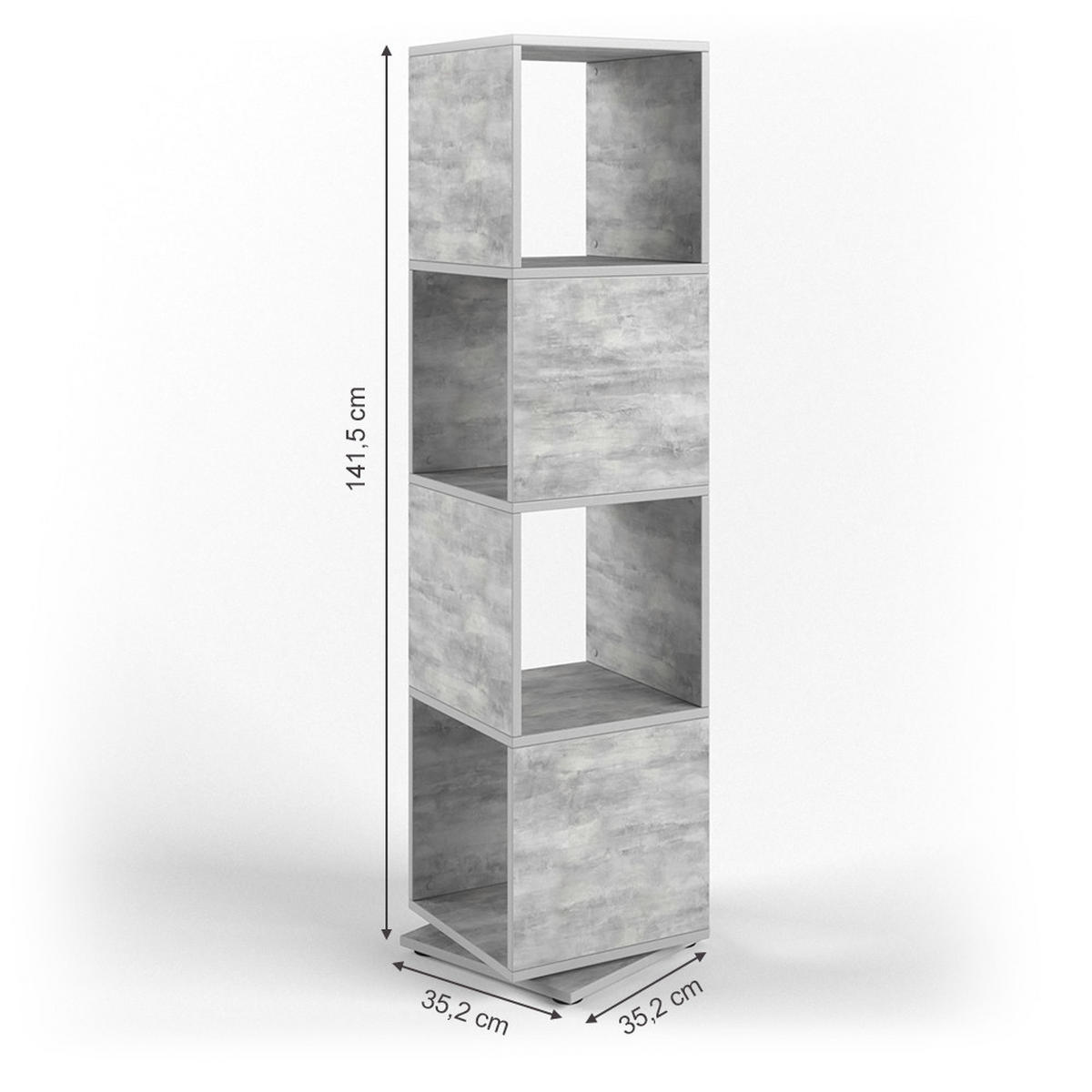 DREHREGAL Beton 35.2 x 144.2 cm - Grau, Holzwerkstoff (35.2/144.2/35.2cm) - Vicco