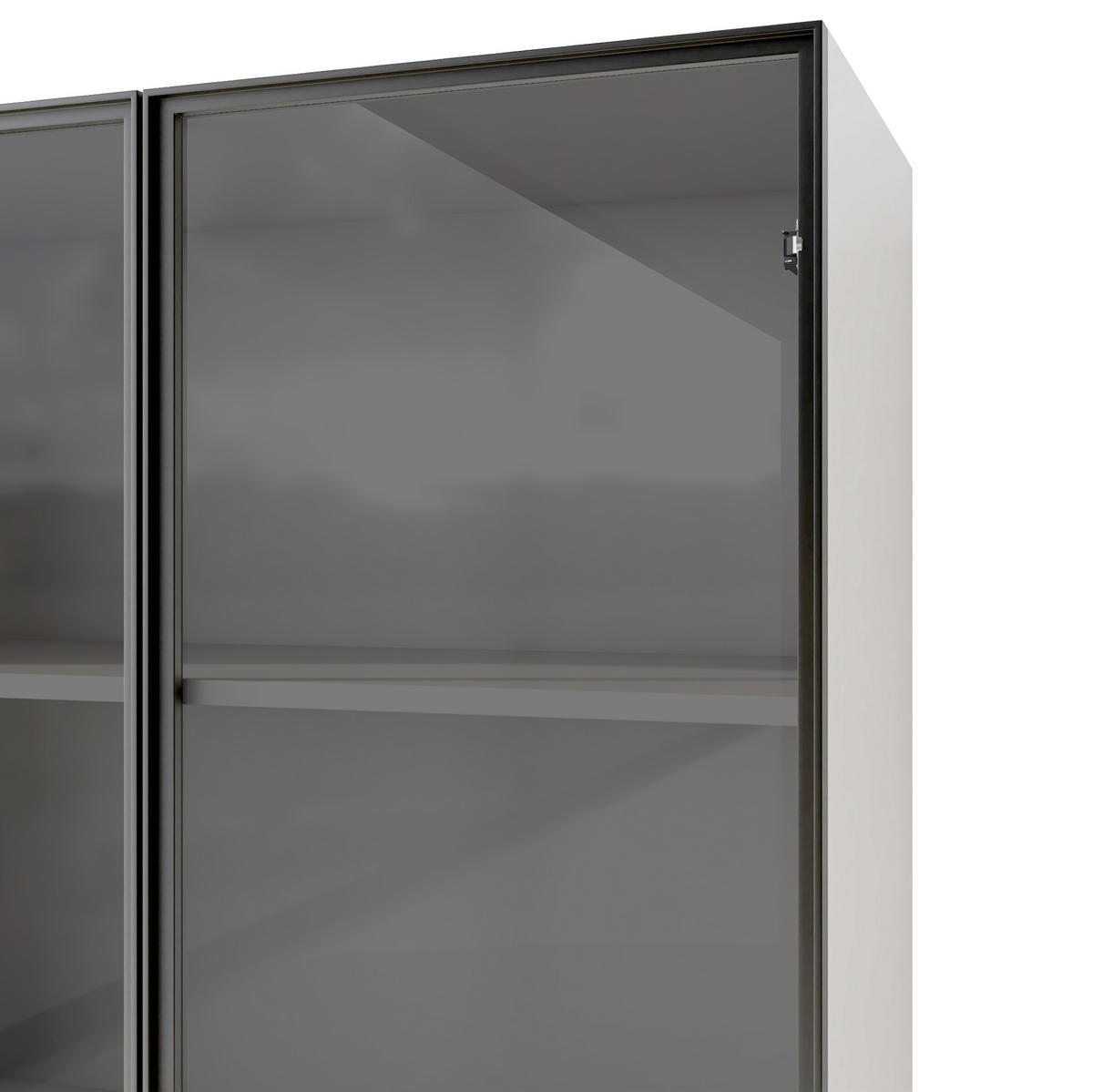 HIGHBOARD mit Glastüren 60/40/160 cm mit LED-Beleuchtung und 2 Schubladen - Weiß, Holzwerkstoff (60/160/40cm) - BEAOK