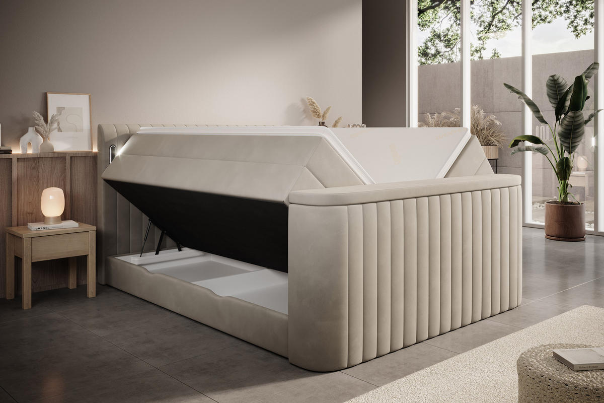BOXSPRINGBETT FLY Beige 160/200 cm H3/H4 mit TV-Lift Samt - Beige, Textil (160/200cm) - wonello