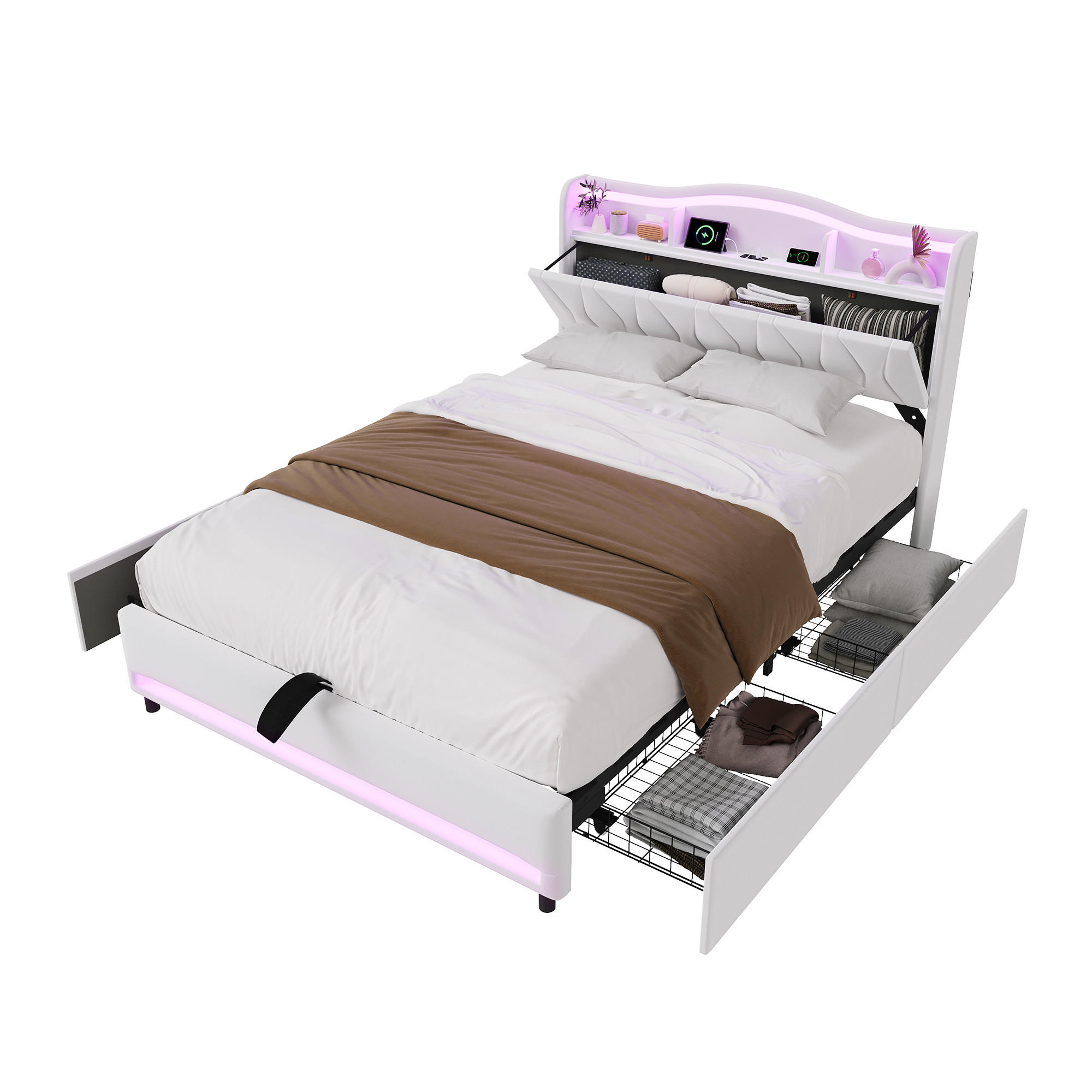 ČALOUNĚNÁ postel 140/200 cm béžová se zásuvkami a USB porty - béžová, dřevo (140/200cm) - SHOPENTRA