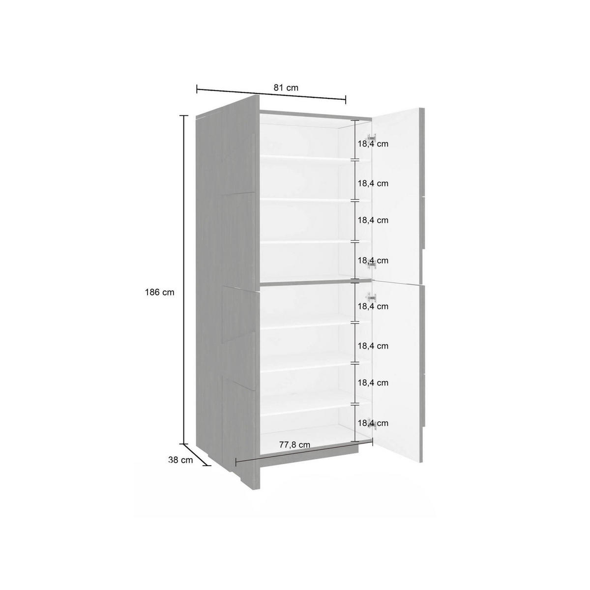 SCHUHSCHRANK Schiefer 38/81/167 cm - Grau, Holzwerkstoff (81/167/38cm) - DMORA