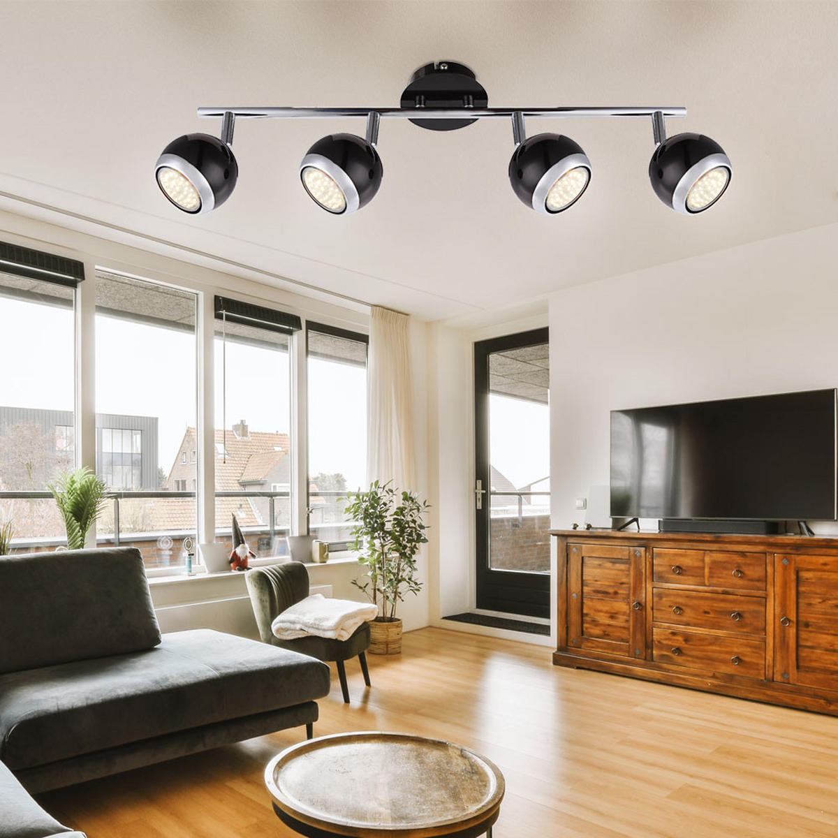 DECKENLEUCHTE OMAN Schwarz Chrom - Schwarz, Metall (55/10/15cm) - Globo Lighting