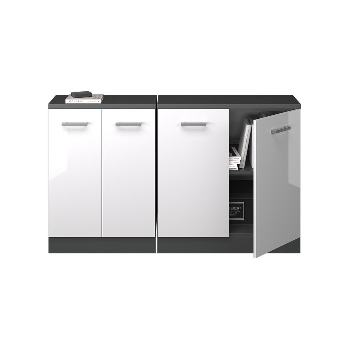 KOMPLET OMAR S POŠEVNO STREHO Rion Bela visok sijaj 140 cm Komplet 2 korpusov omare globina 60 cm - bela/visoki sijaj, leseni material (140/83.8/60cm) - Vicco