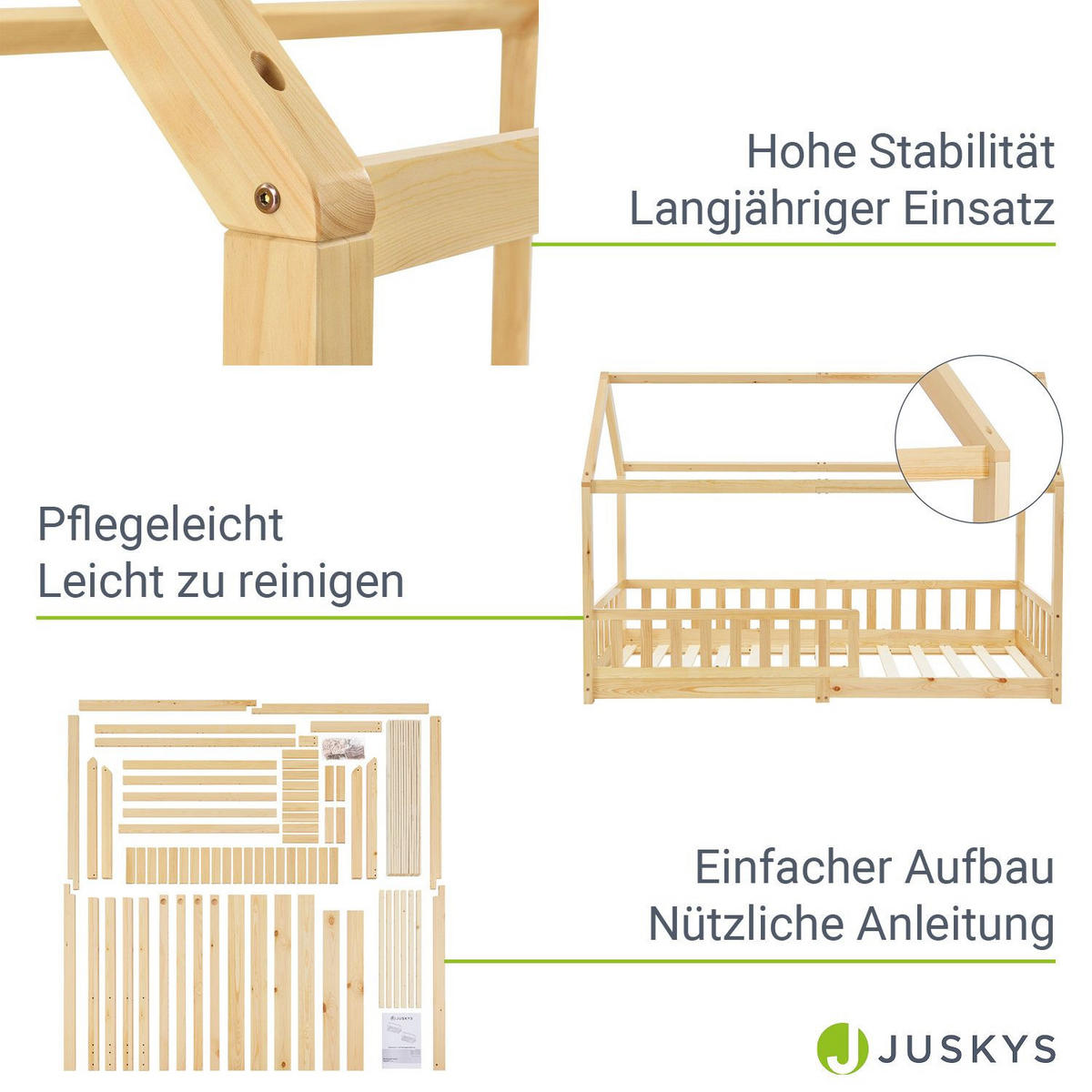 KINDERBETT Marli mit Matratze natur 90x200 cm - Naturfarben, Holz (90/200cm) - Juskys