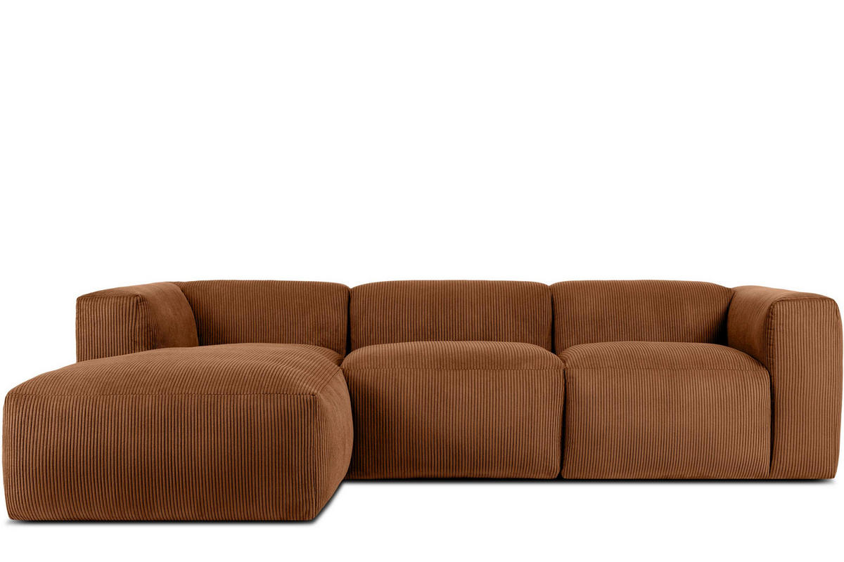 ECKMODULSOFA-LINKS BUFFO mit extrem weicher und bequemer Sitzfläche, Kordstoff, ore - Orange, Textil (297/180cm) - KONSIMO®