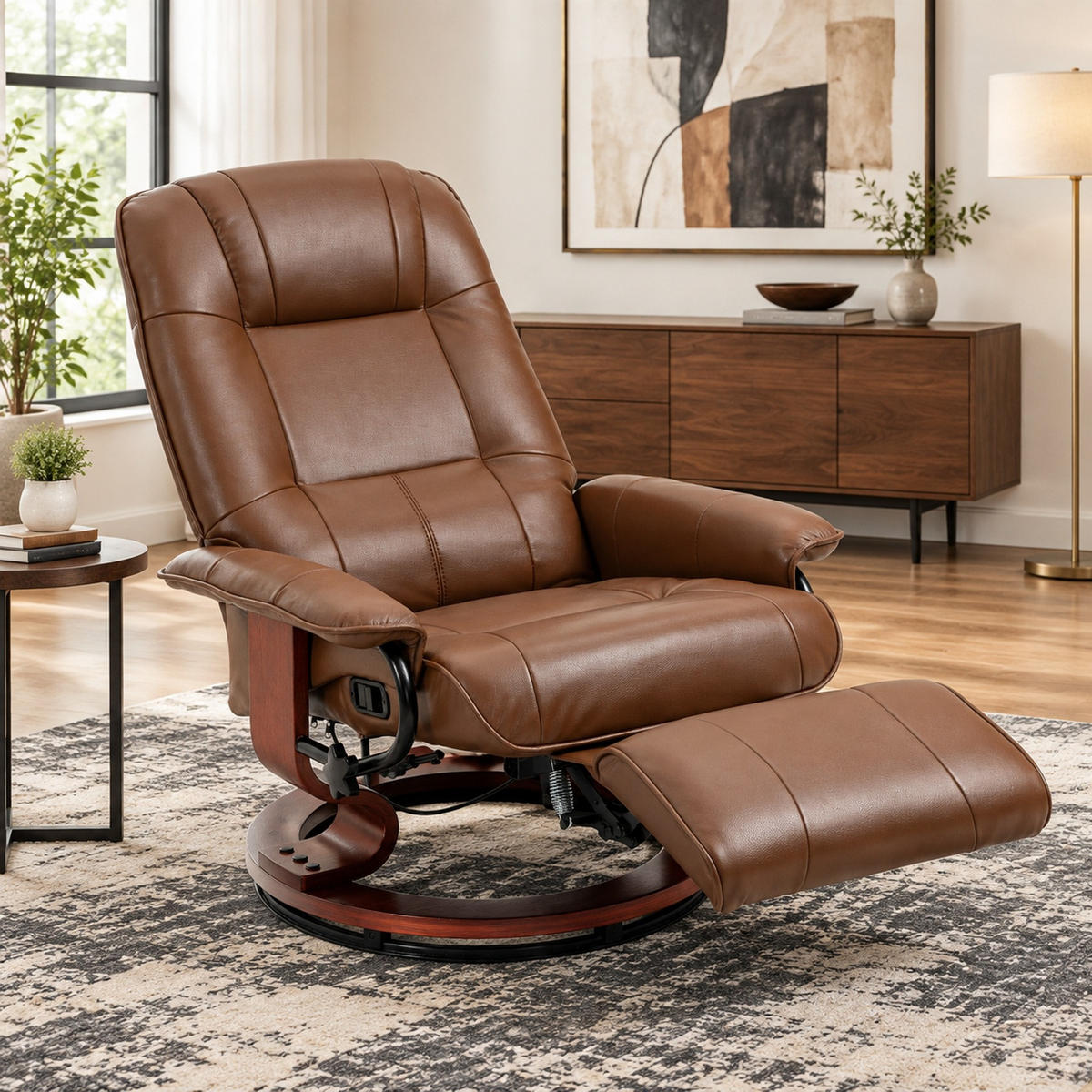 DREHBARER Relaxsessel in Braun 87x78x100 cm mit verstellbarer Rückenlehne und Fußstütze - Braun, Leder (78/100/87cm) - IVMEU