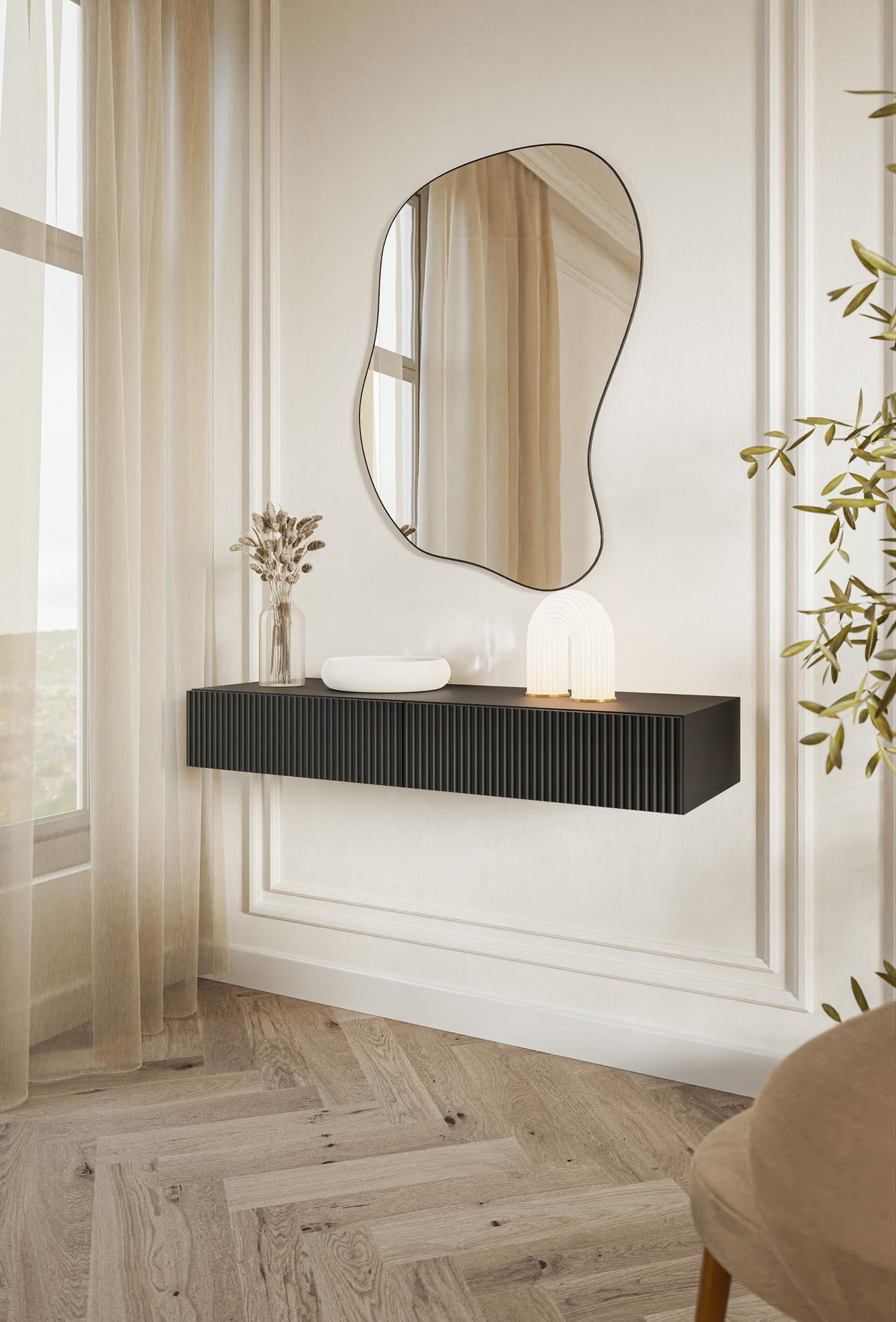 KONSOLE Veldio Schwarz 110 cm - Schwarz, Holzwerkstoff (110/16/40cm) - Selsey