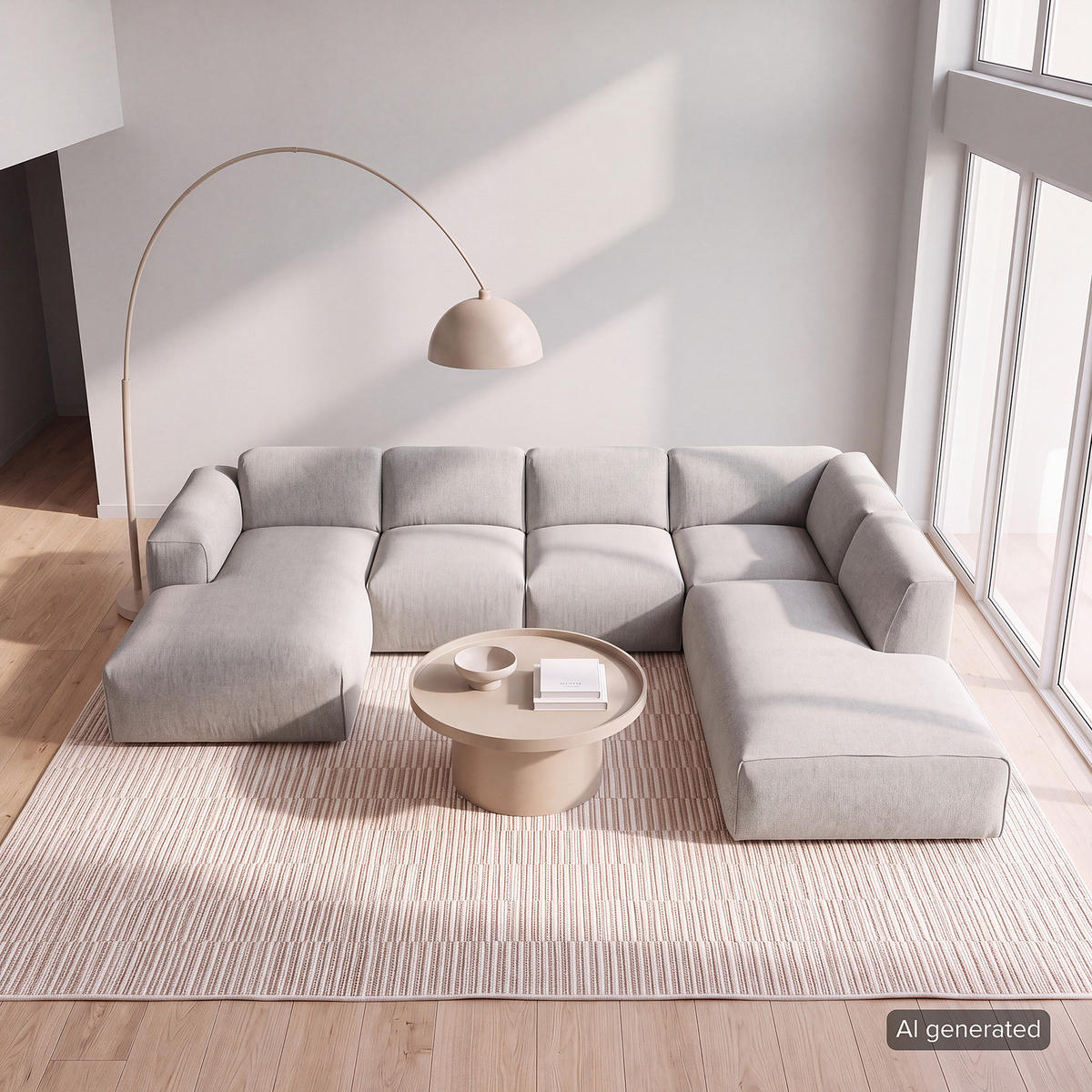 WOHNLANDSCHAFT mit Longchair - Hellgrau/Schwarz, Kunststoff/Textil (325/71/235cm) - home24